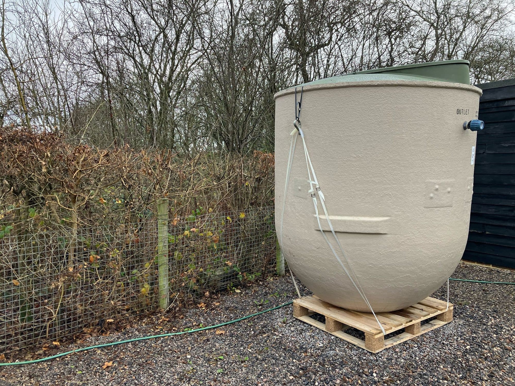 New sewage tank on a pallet on site waiting to be craned into position